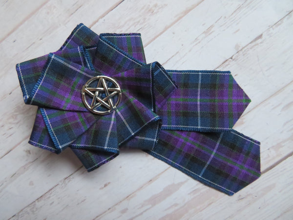 Pride of Scotland Tartan Ribbon Ruffle Pentagram Brooch