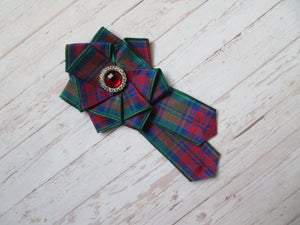 Lindsay Tartan Ruffle & Deep Red Crystal Brooch