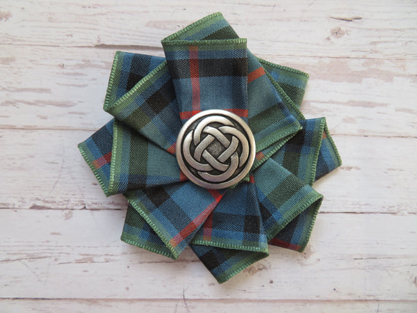 Wide Tartan Ribbon Ruffle Brooch or Hair Clip