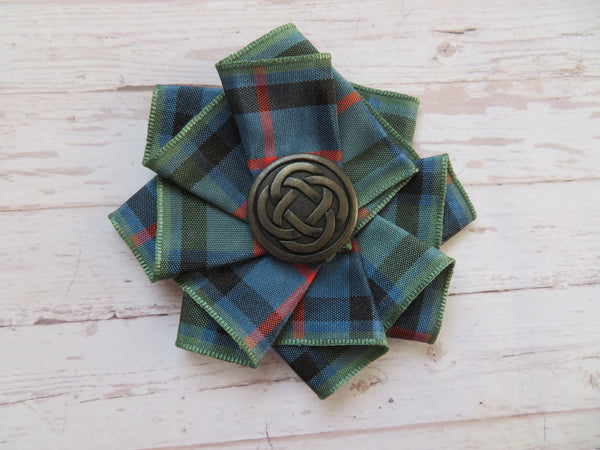 Wide Tartan Ribbon Ruffle Brooch or Hair Clip