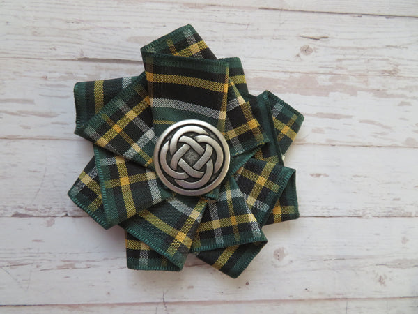 Wide Tartan Ribbon Ruffle Brooch or Hair Clip