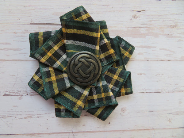 Wide Tartan Ribbon Ruffle Brooch or Hair Clip