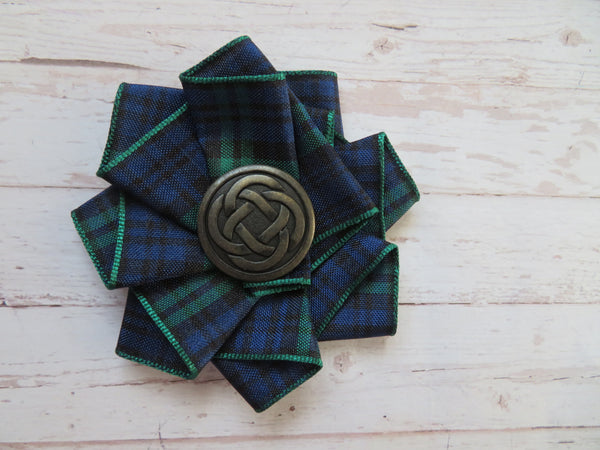 Wide Tartan Ribbon Ruffle Brooch or Hair Clip