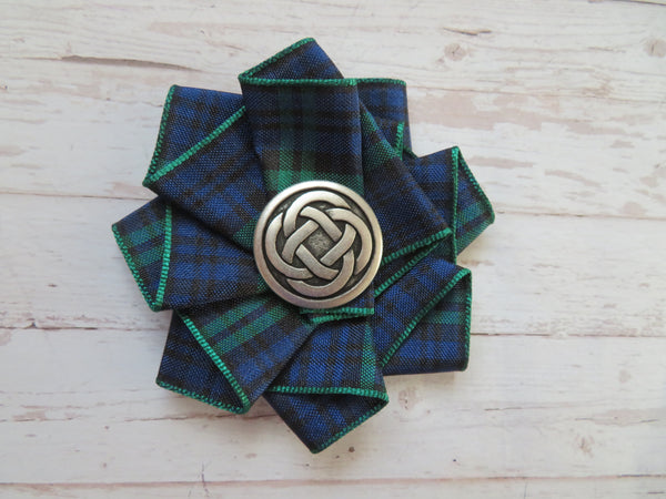 Wide Tartan Ribbon Ruffle Brooch or Hair Clip