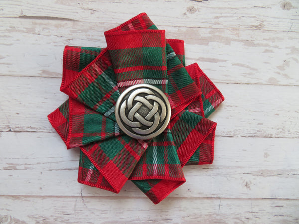 Wide Tartan Ribbon Ruffle Brooch or Hair Clip