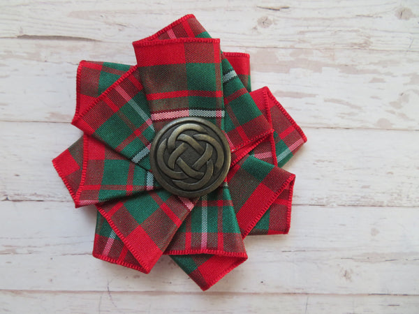 Wide Tartan Ribbon Ruffle Brooch or Hair Clip
