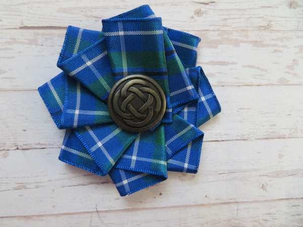 Wide Tartan Ribbon Ruffle Brooch or Hair Clip