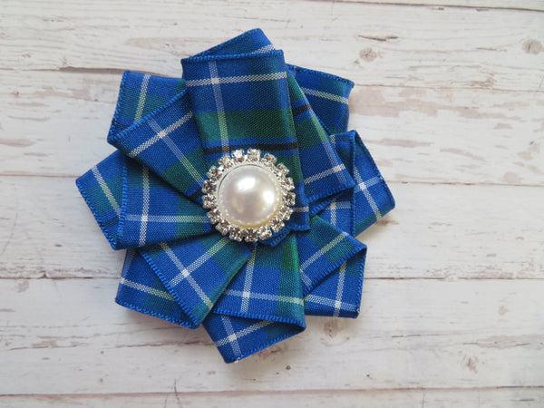 Wide Tartan Ribbon Ruffle Brooch or Hair Clip