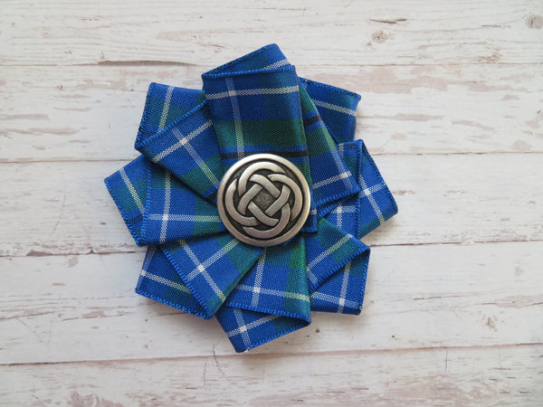 Wide Tartan Ribbon Ruffle Brooch or Hair Clip