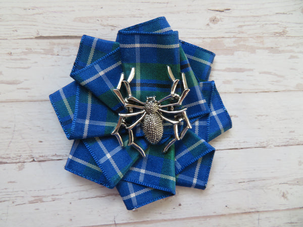 Gothic Spider Tartan Ribbon Ruffle Brooch or Hair Clip
