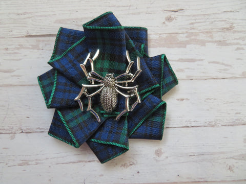 Gothic Spider Tartan Ribbon Ruffle Brooch or Hair Clip