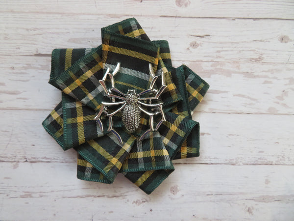 Gothic Spider Tartan Ribbon Ruffle Brooch or Hair Clip