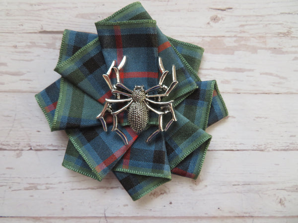 Gothic Spider Tartan Ribbon Ruffle Brooch or Hair Clip