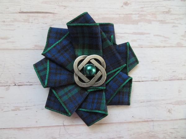 Wide Tartan Ribbon Ruffle Brooch or Hair Clip
