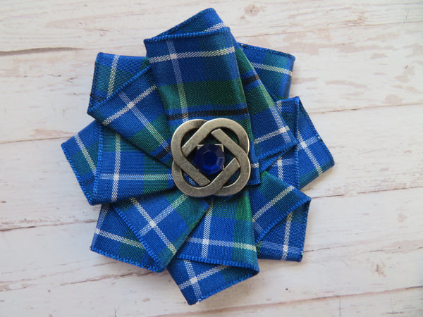 Wide Tartan Ribbon Ruffle Brooch or Hair Clip