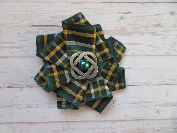 Wide Tartan Ribbon Ruffle Brooch or Hair Clip