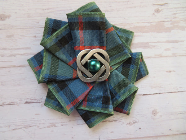 Wide Tartan Ribbon Ruffle Brooch or Hair Clip