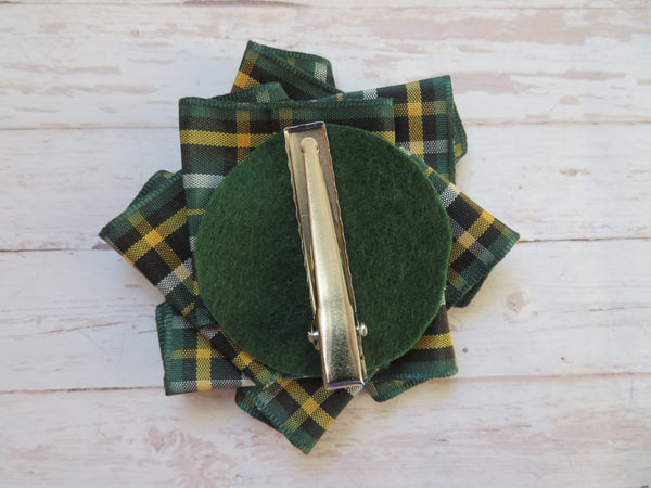 Wide Tartan Ribbon Ruffle Brooch or Hair Clip