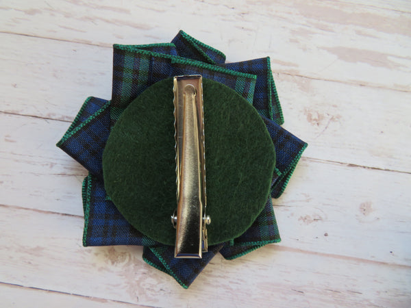 Wide Tartan Ribbon Ruffle Brooch or Hair Clip