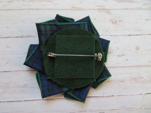 Wide Tartan Ribbon Ruffle Brooch or Hair Clip