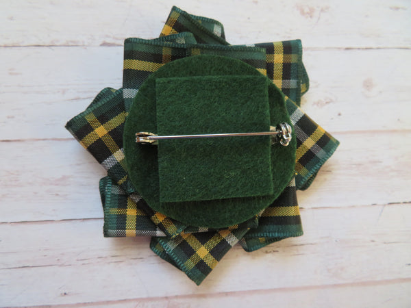 Wide Tartan Ribbon Ruffle Brooch or Hair Clip