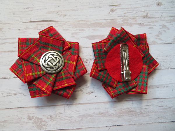 Mini Tartan Ribbon Ruffle Hair Clips