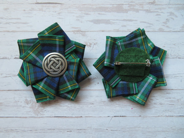 Small Tartan Ribbon Button Ruffle Brooch