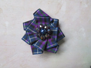 Purple & Blue Tartan Ribbon Ruffle Hair Clip