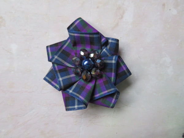 Purple and Blue Tartan Ribbon Ruffle Hair Clip