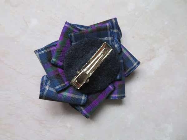 Purple and Blue Tartan Ribbon Ruffle Hair Clip