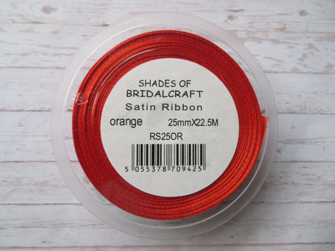 Orange Single Face Satin Ribbon Roll 25 mm wide x 22.5 m