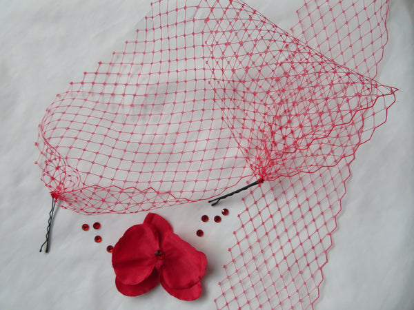 Red Narrow Bandeau Eye Veil
