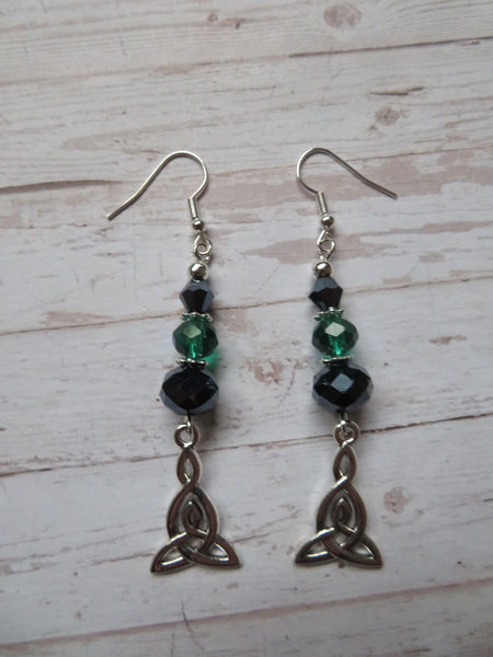 Navy & Green Crystal Triquetra Knot Earrings
