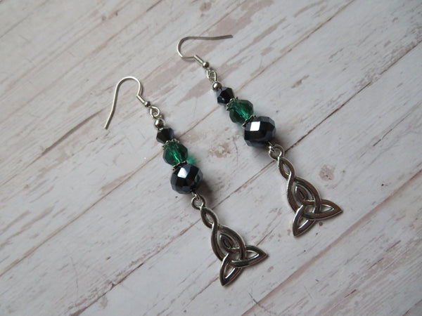 Navy & Green Crystal Triquetra Knot Earrings
