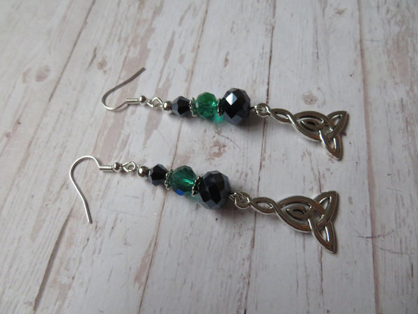 Navy & Green Crystal Triquetra Knot Earrings