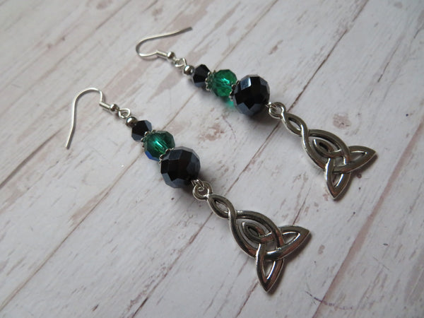 Navy & Green Crystal Triquetra Knot Earrings