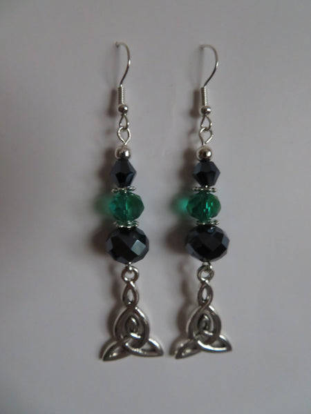 Navy & Green Crystal Triquetra Knot Earrings