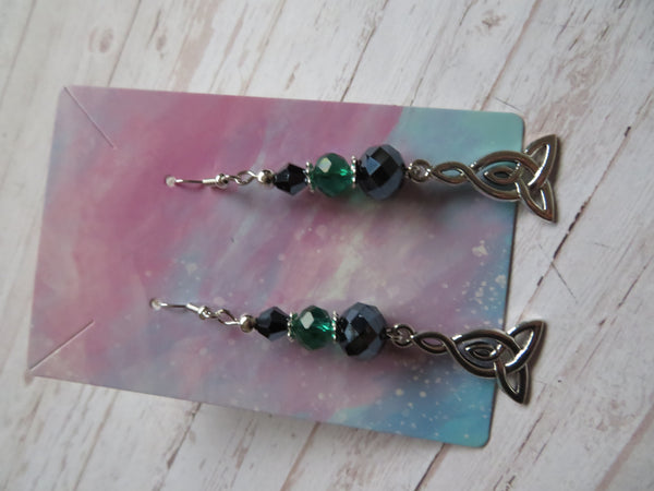 Navy & Green Crystal Triquetra Knot Earrings