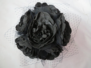 black wedding bouquet with artifical peony flowers with tulle and net edging gothic shabby cottage chic style 