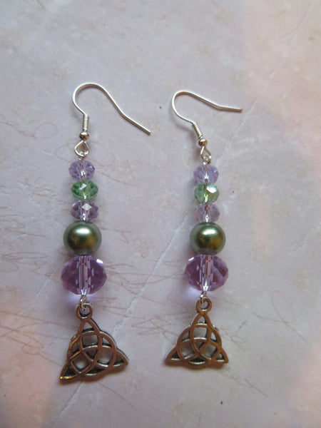 Lilac & Green Triquetra Earrings