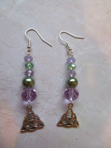 Lilac & Green Triquetra Earrings