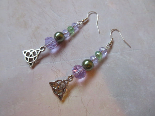 Lilac & Green Triquetra Earrings