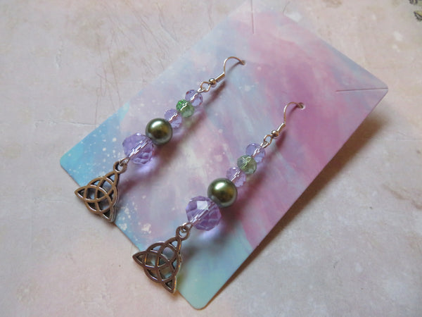 Lilac & Green Triquetra Earrings
