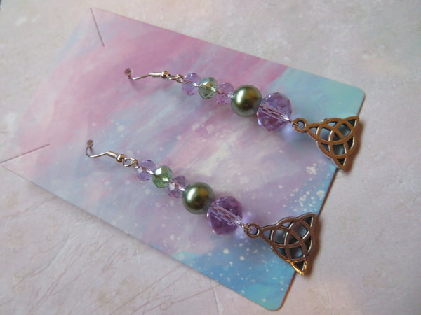 Lilac & Green Triquetra Earrings
