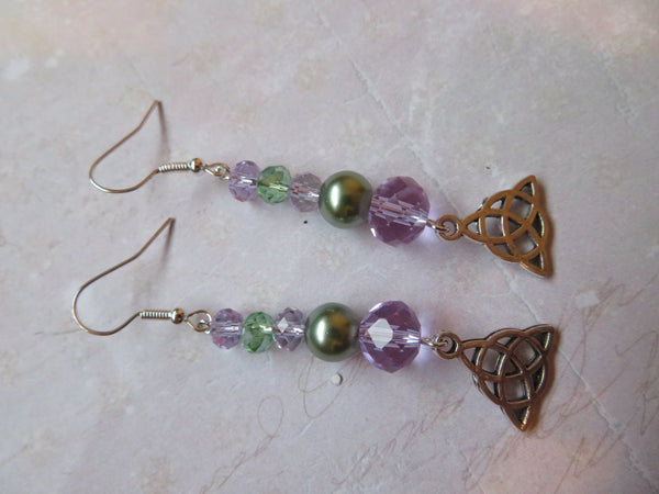 Lilac & Green Triquetra Earrings