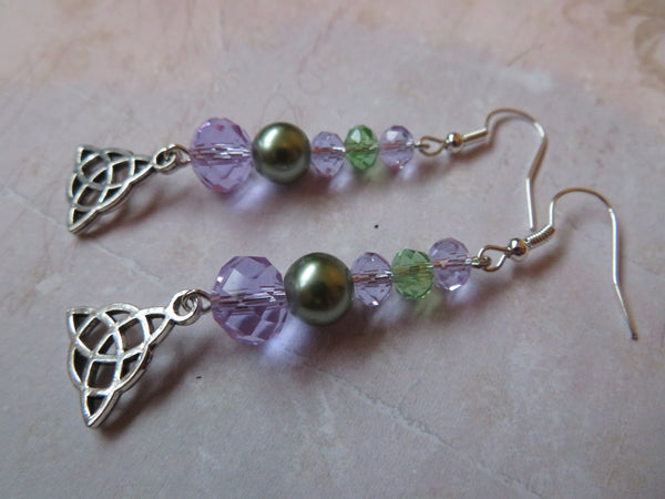 Lilac & Green Triquetra Earrings