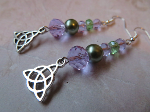 Lilac & Green Triquetra Earrings