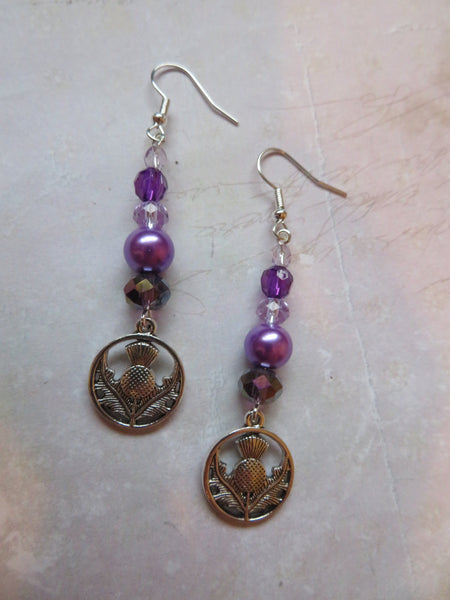 Purple & Lilac Scottish Thistle Crystal Earrings