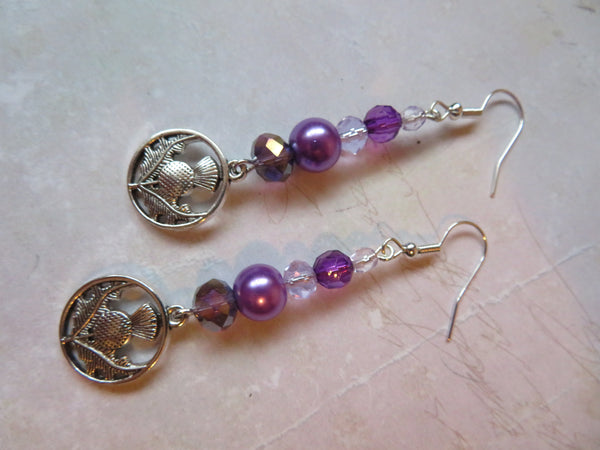 Purple & Lilac Scottish Thistle Crystal Earrings