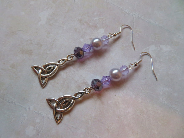 Lilac & Lavender Long Triquetra Earrings